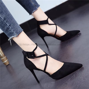 Fashion Sandals <b>Open</b> Solid Color Suede Pointed Toe Hollow Ankle Cross Straps Women Dress Pumps Heel Shoes - Product Image 4