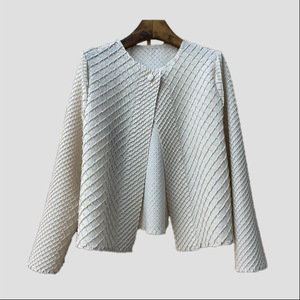 Cardigan en polyester texturé losanges PY pour femme, coupe ample et ajustée, col en V, manteau court, design tendance, vente en gros en ligne - Product Image 1