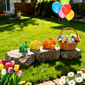 Özel Yapım Yeni Paskalya Süsleri Renkli İç Mekan Dayanıklı Suni Peluş Yosun Tavşan Figürleri Çok Satan Dekoratif Figürinler - Product Image 1