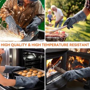 OZERO 14 pouces 932 ℉   <span class=keywords><strong>Gants</strong></span> en cuir résistants à la chaleur, ignifuges, pour la soudure, le barbecue, la cuisson, protection à manches longues - Product Image 5