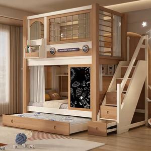 JS FURNITURE Nuevo Diseño de Cama Infantil <span class=keywords><strong>con</strong></span> Diseño Espacial, Literas <span class=keywords><strong>con</strong></span> Tobogán y Pizarra, Juego de Cama Infantil de Madera <span class=keywords><strong>con</strong></span> Almacenamiento - Product Image 4