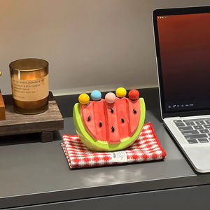 Fourchettes à fruits d'été en forme de pastèque, sabres à fruits mignons en acier inoxydable de qualité supérieure pour enfants avec pot de rangement en céramique, usage domestique - Product Image 1