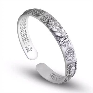 Golden Toad Heart Sutra Mantra Lucky Pixiu Wealth Religious Vintage Men's Alloy Charm Bracelet-Diseño simple Personalidad abierta - Product Image 2