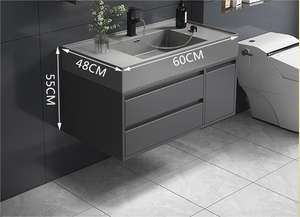 Meuble de salle de bain mural sophistiqué avec dessus de vanité intégré et système de rangement - Product Image 3