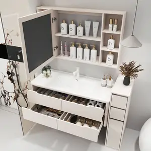 Meuble de salle de bain à panneaux en céramique avec lavabo, lavabo de salle de bain sans couture