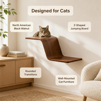 Étagère murale en forme de Z en placage de noyer pour chat, plateforme flottante de saut et de repos, accessoire de mobilier mural pour chat d'intérieur