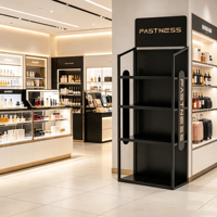 Exhibidor Moderno de 4 Estantes para Comercios, Soporte de Exhibición Metálico, Tamaño Personalizado, Logotipo Personalizado, Negro, Rojo, Amarillo, Exhibición para Tiendas