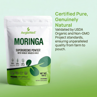 Poudre de Moringa Supergreens Aeglewell avec Herbe de Blé et Chou Frisé, Extrait de Moringa Non-OGM Riche en Vitamines, Minéraux et Protéines