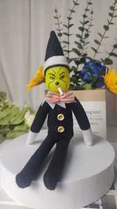 ตุ๊กตาเอลฟ์ตกแต่งคริสต์มาส สีเขียว สีแดง ตุ๊กตากรินช์ ตุ๊กตาโจ๊กเกอร์ ตุ๊กตาหัวกะโหลกมีเคราสีขาว ตุ๊กตาเอลฟ์หูยาวบนชั้นวางของ ตุ๊กตากรินช์ขนนุ่ม - Product Image 5