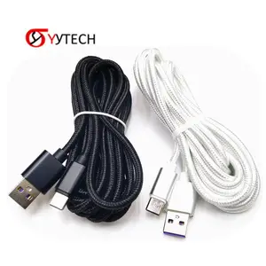 SYYTECH kabel pengisi daya Data, nilon Tipe C untuk PS5 Xbox Series X Switch Pro Controller Charger 1m 2m 3m Putih Hitam