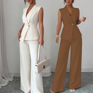 Ensemble <span class=keywords><strong>de</strong></span> bureau élégant pour femme 2026 – Haut col en V et <span class=keywords><strong>pantalon</strong></span> long plissé, couleur unie, technique <span class=keywords><strong>de</strong></span> teinture unie, taille XL, tendance et élégant - Product Image 6