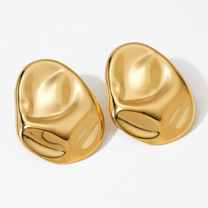 أقراط معدنية 316L من الفولاذ المقاوم للصدأ من Clioro أقراط Sutd مقاومة للماء بيضاوية مطلية بالذهب أقراط جذابة مجوهرات عصرية للنساء - Product Image 1