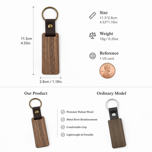 Premium Quality Rectangle Wooden Keychain Black Walnut and Beech Leather Encased <strong>Metal</strong> <strong>Keyring</strong> with Custom Logo - Product Image 5