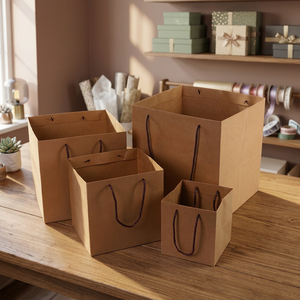Sac cadeau carré de luxe avec poignée en ruban, en carton recyclé, pour l'emballage de gâteaux et de bougies - Product Image 3