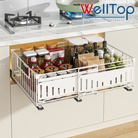 Organisateur de placard extensible WELLTOP, largeur réglable, panier coulissant pour épices, tiroir pour cuisine, garde-manger, bouteilles