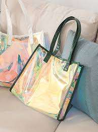 Wholesale Custom Waterproof Travel Transparent <b>Bags</b> Women Holographic Plastic Laser Shiny Pvc Tote Purse <b>Bag</b> Handbags - Product Image 6