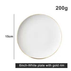 Low MOQ Customizable Logo Decals Bone China Gold Rim Dinnerware Sets Luxury Dishes Dinner Plates Ceramic Appetizer Plated
