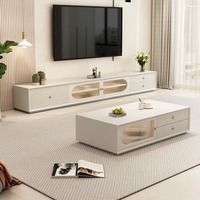 Mueble de TV Moderno y Minimalista, Color Crema, Mueble de Suelo para Sala de Estar, Mueble de TV Nórdico de Madera Maciza con Acabado Lacado de Lujo y Vidrio