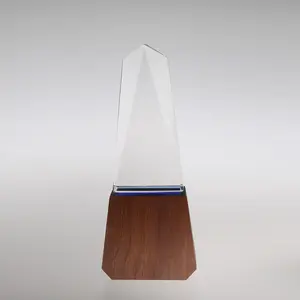 En blanco <span class=keywords><strong>obelisco</strong></span> trofeo de cristal con base de madera MH-NJ0120 - Product Image 2