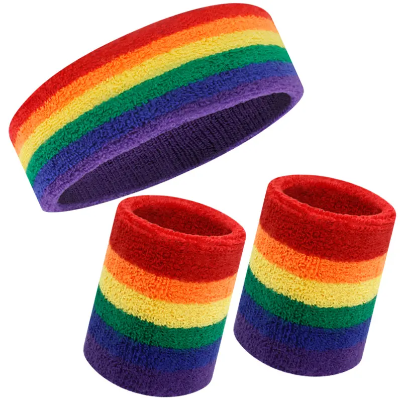 Aolikes 0233 new rainbow wristband headband Embroidery Tennis Breathable Sweatband Towel Wristband fashion customized