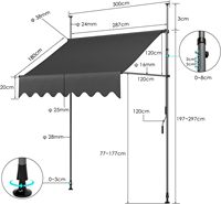 Auvent de balcon moderne avec auvent à manivelle pour aucun perçage requis Cadre en acier et matériau en polyester Emballage de vente par correspondance