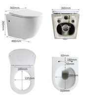 WC mural moderne en céramique sans bride avec chasse d'eau, cuvette suspendue, siphon en P, gain de place pour salle de bain avec siège à fermeture douce