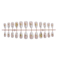 Nouvelles extensions d'ongles à presser en acrylique, longues, à paillettes, forme amande, style français, Sun Star, très populaires, 24 pièces
