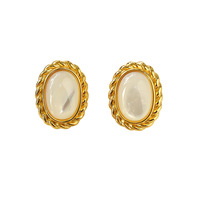2026 Boucles d'oreilles torsadées ovales rétro françaises, design de niche de luxe léger et haut de gamme, avec pierres précieuses, ensemble de bijoux de mode
