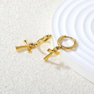 Classic Stainless Steel Jewelry 18K PVD Gold Plated Pendant <b>Cross</b> <b>Hoop</b> <b>Earrings</b> Minimalist Huggie Dangle <b>Earrings</b> for Women - Product Image 3