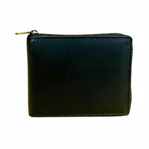 Cartera plegable de cuero genuino para hombre con cierre abierto Bolsillo para monedas con cremallera Ranura para identificación transparente 6 Tarjeteros Compartimentos para monedas - Product Image 1