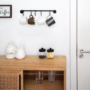 Wall-mounted mug holder, modern metal design, with 5 mug hooks for storing cutlery and <b>teacups</b>. - Product Image 2