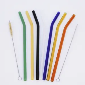 Handmade colorful borosilicate glass drinking straw custom reusable glass drinking straws creative colored glass straw