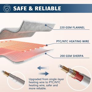 Manta calefactable eléctrica de protección contra sobrecalentamiento de 180*130cm de franela de doble cara personalizada de 220V - Product Image 4