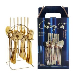 24-Piece Luxury High-End Stainless Steel Tableware <b>Set</b> Western Steak Knife Fork Spoon Cross-Border Dinnerware Gift Box Oven - Product Image 2