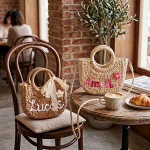 Personalized Customizable Handwoven Straw Tote <b>Bag</b>, Custom Name Straw Beach <b>Basket</b> <b>Bag</b> for Summer Vacation - Product Image 3