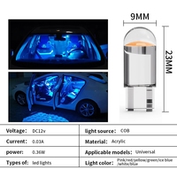 Nouvelles ampoules LED W5W T10 pour voiture, COB, verre, pièces intérieures, blanc, bleu glacé, jaune, éclairage de plaque d'immatriculation, plafonnier, lumière de lecture, DC 12V