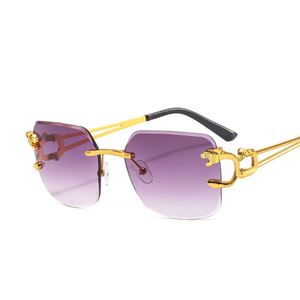 Lunettes de soleil vintage tendance pour hommes et femmes, verres dégradés, monture en alliage, UV400, tête de léopard, sans monture, carrées - Product Image 6