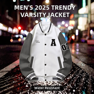 Men's Embroidered Casual Varsity Jacket 2025 Autumn High Quality Waterproof Breathable Eco-Friendly Polyester/Cotton Streetwear - Product Image 2