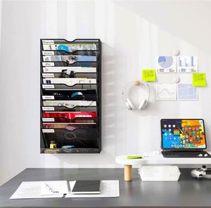 File <b>Wall</b> <b>Rack</b> 10 Pockets Mesh File Holder <b>Wall</b> Mounted Magazine Mail Paper & Document <b>Storage</b> Folder Metal <b>Wall</b> File Organizer - Product Image 2