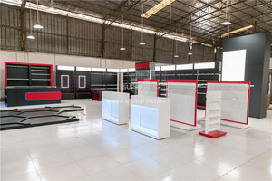 Meubles de présentation pour magasin de badminton rouge - Comptoir de vente au détail, étagères murales et rayonnages LED pour boutique de sport - Product Image 5