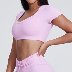 Maglietta attiva da donna a manica corta per Yoga Fitness morbida e traspirante da donna Skinny con biancheria intima elasticizzata con imbottitura sul petto - Product Image 3
