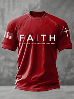 T-shirt d'été pour homme de qualité supérieure, en tissu doux et respirant, avec motif drapeau américain et détails de manches croisées, motif Faith, vente en gros