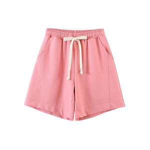 Shorts Bermuda amples taille haute pour femmes grandes tailles Runqi avec cordon de serrage, rose, décontractés, d'été, cinq points, N8396 - Product Image 1