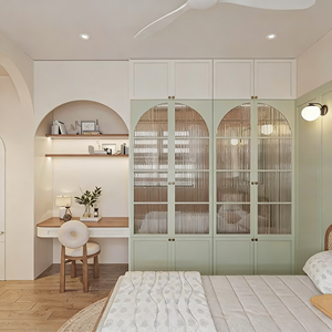 BALOM Customized Luxury Fluted Glass Door Wardrobe, Bedroom Furniture, Light Transmission with Privacy, Wooden Cabinet Ardrobe - Product Image 1