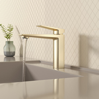 Robinet de lavabo à poignée unique en or brossé, eau chaude et froide, lavabo de salle de bain avec noyau de valve en céramique, matériau en laiton