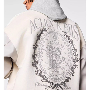 Customizable Heavy Embroidered Woolen Baseball <b>Jacket</b> Coat Men Spring Wear College Style Handsome Splicing <b>Pilot</b> <b>Jacket</b> - Product Image 1