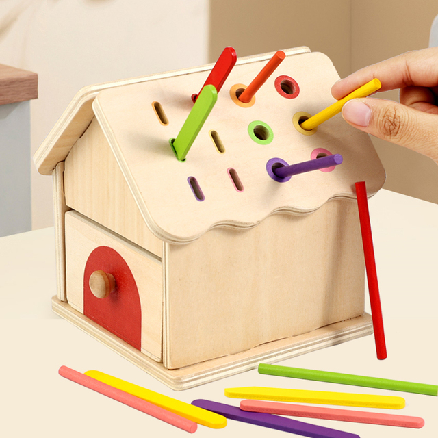 Montessori Early Education Wooden Preschool Teaching Aids Geometric Shape Recognition Coin Bank Color Sorting Toy