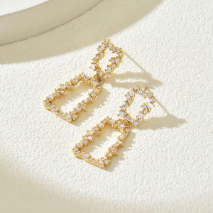 New Elegant Simple Copper Geometric Stud <b>Earrings</b> with Luxury New Design Zircon <b>Drops</b> <b>Fashion</b> Jewelry for Party Cocktail Gifts - Product Image 4