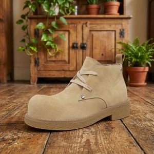 Stylish Men Casual Work Boots 2026 New Suede Leather Round Toe Thick Sole Cotton Lining Lace-up <b>Height</b> <b>Increasing</b> Outdoor Shoes - Product Image 3