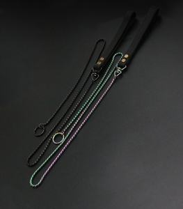 Hochwertiges Echt leder griff Edelstahl Slip Trainings halsband und Leine Set Mehrfarbige 120cm Slip Chain für Hund - Product Image 3